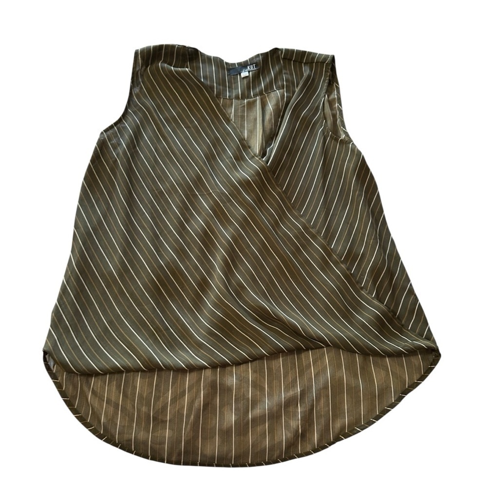 Kut from the Kloth Olive Striped Top Pit to pit 21", length 23" front, 27" back